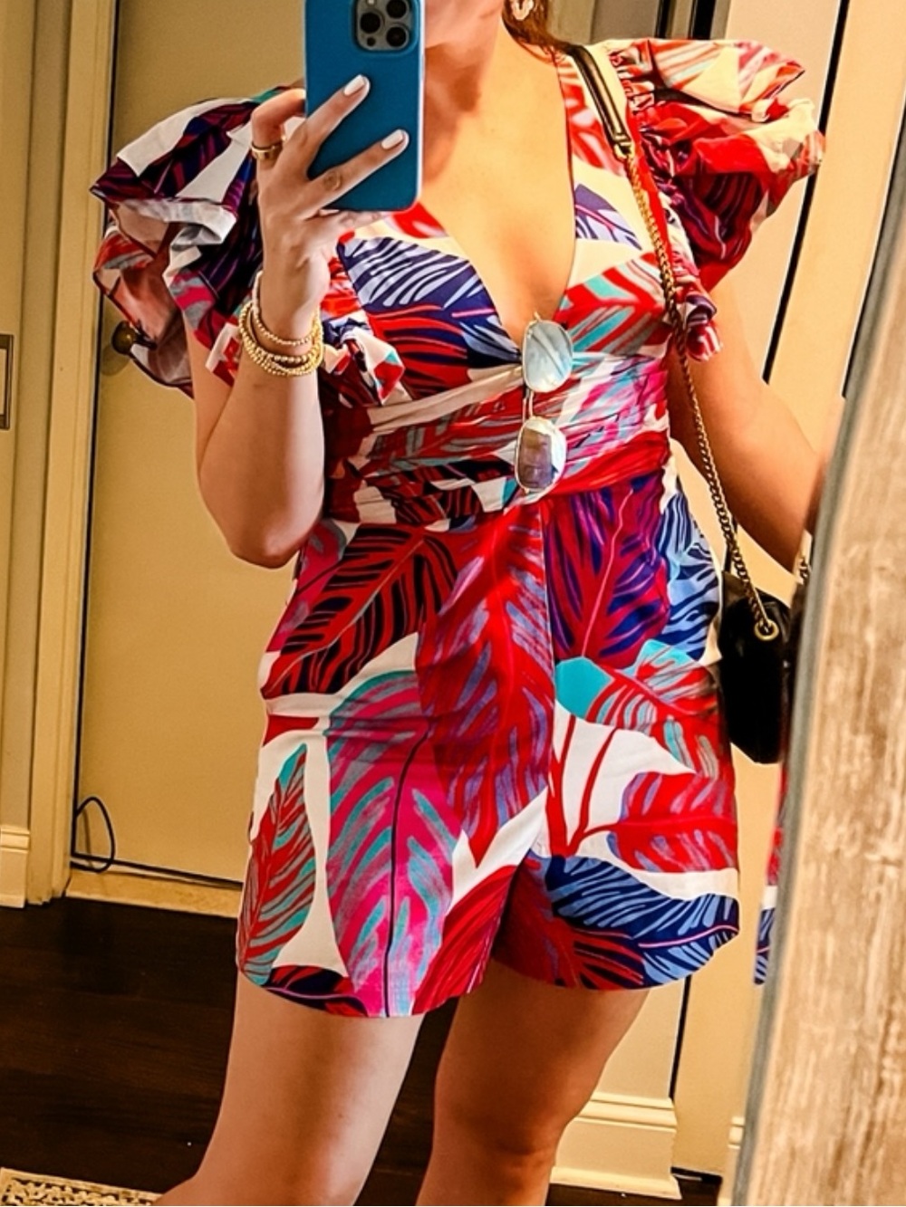 Hutch Red Multi-Color Tropical Print Romper
